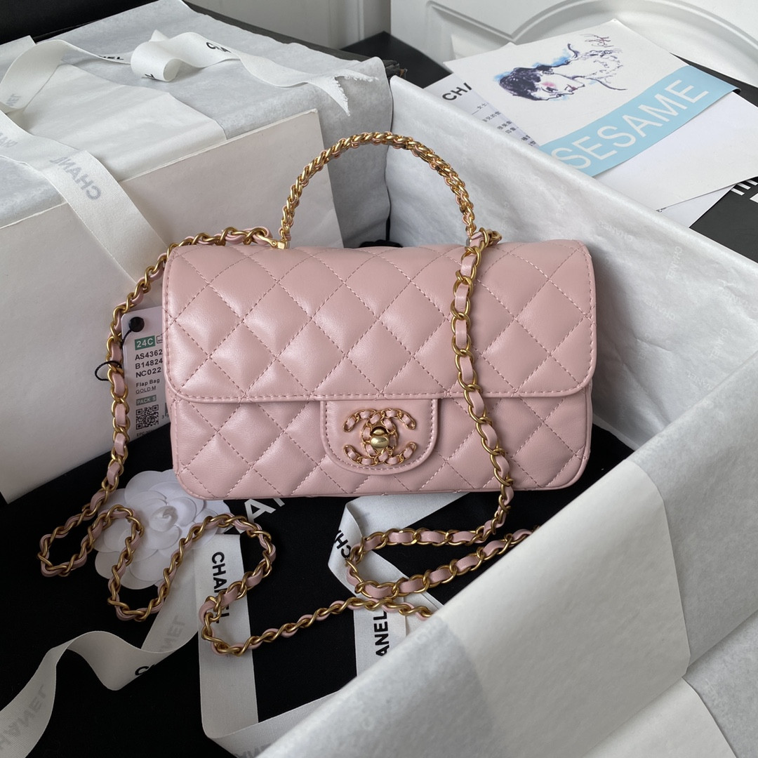 Ch*el mini classic handbag with top handle 12 × 20 × 6 cm