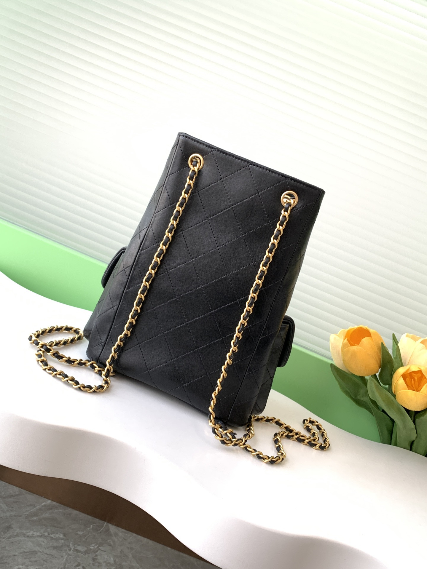 Ch*el backpack shiny lambskin 24.5x18x8cm