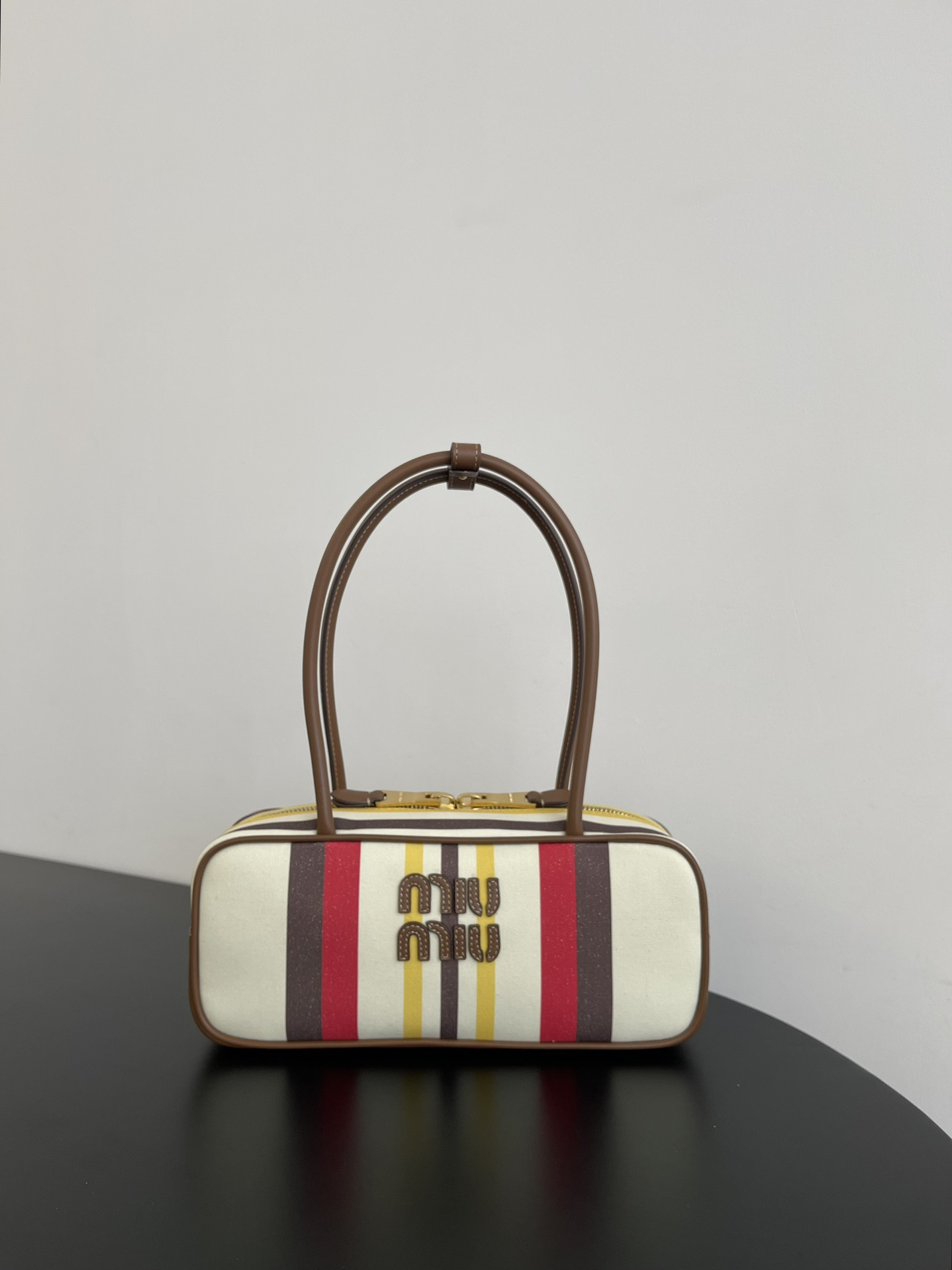Miu Miu Beau canvas and leather bag 11.5x28x8cm