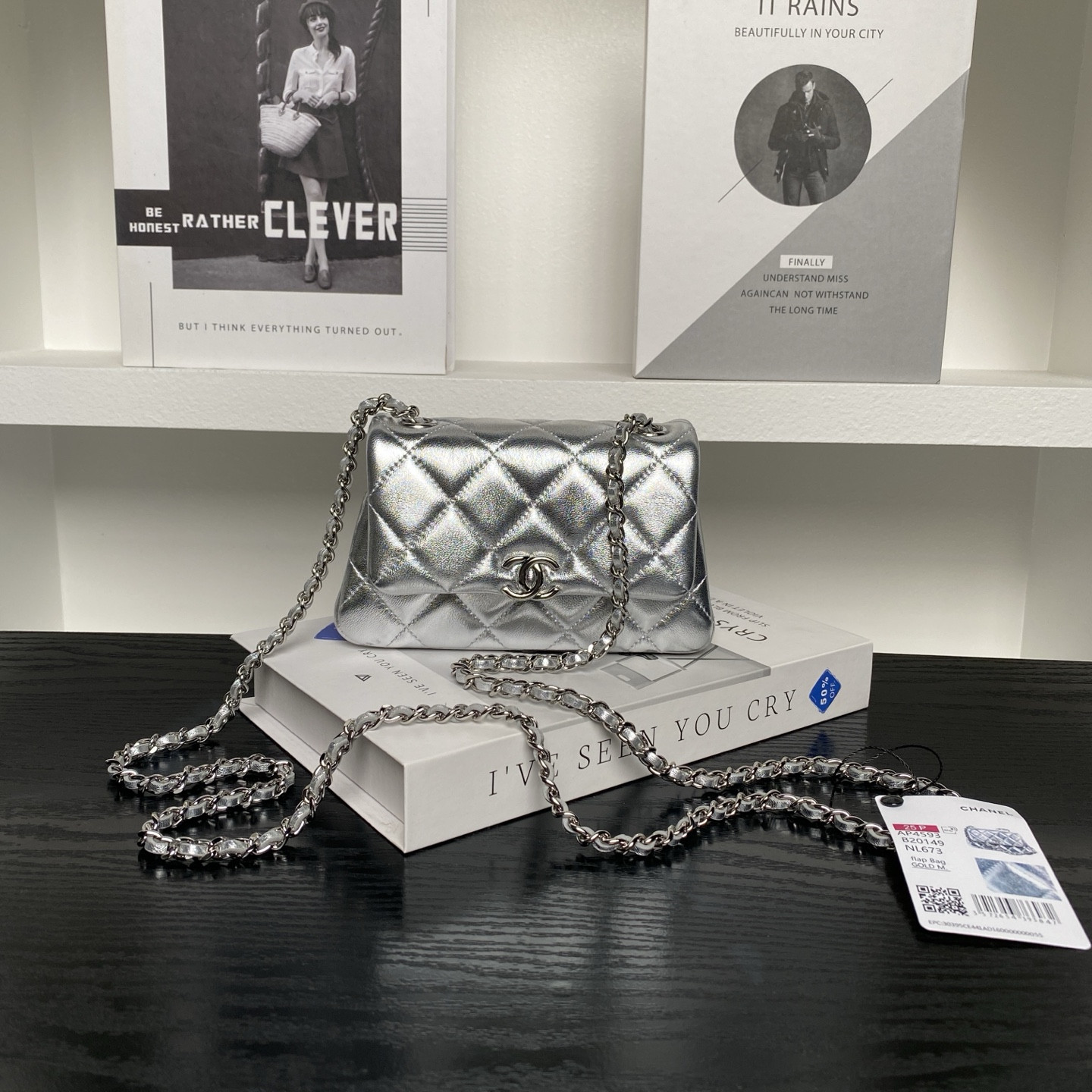 Ch*el clutch with chain ap4593 10x16.5x5cm